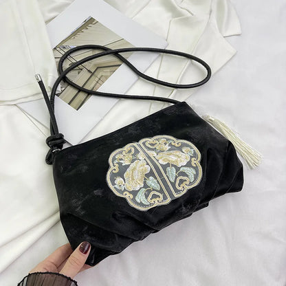 Chinese Embroidery Tote Bag – Soft Satchel with Tassel & Rope Handle