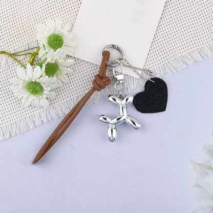 Y2K Balloon Dog Keychain with Heart Charm & Leather Tassel