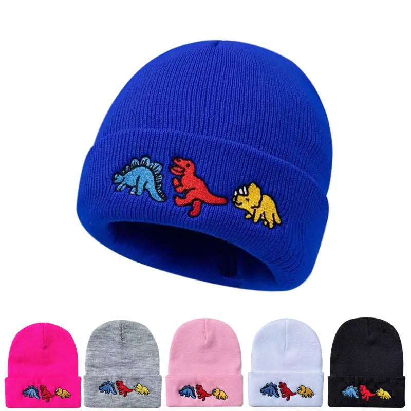 Dinosaur Embroidery Beanie Hat – Soft Warm Knit Cap