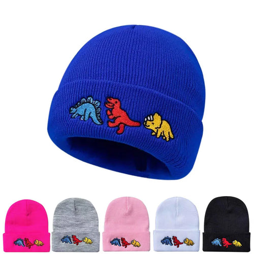 Dinosaur Embroidery Beanie Hat – Soft Warm Knit Cap