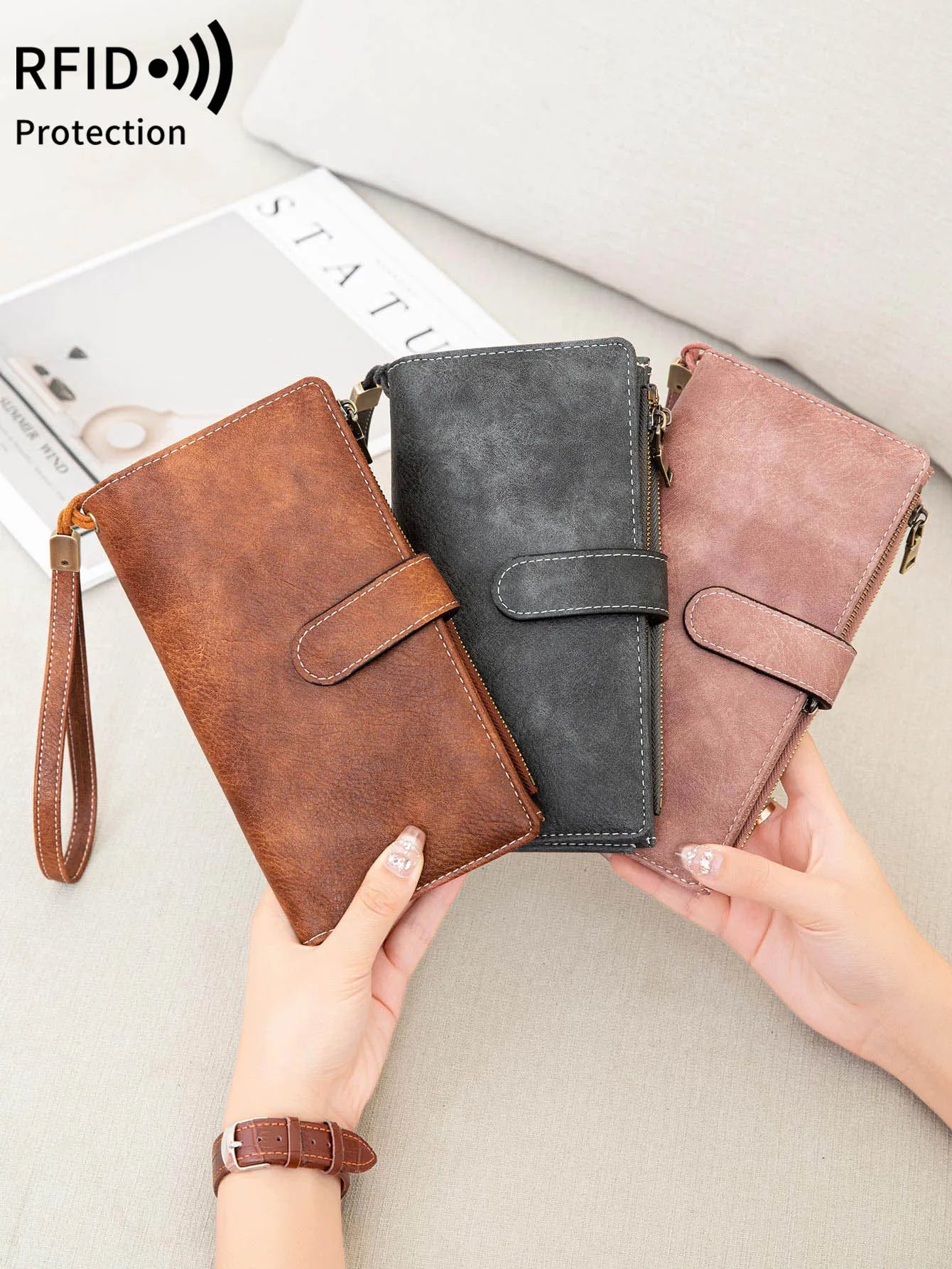 Women's RFID Blocking Trifold Long Wallet – Multifunction Card Holder