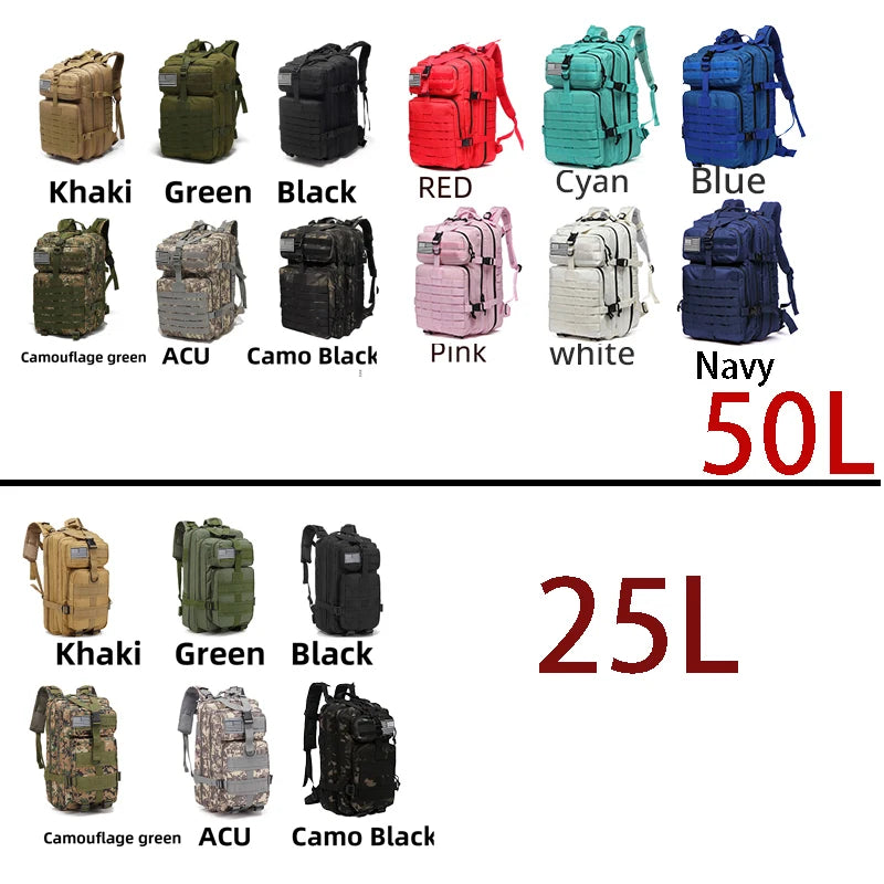 Tactical Backpack 25L/50L – Waterproof 1000D Nylon Outdoor Rucksack