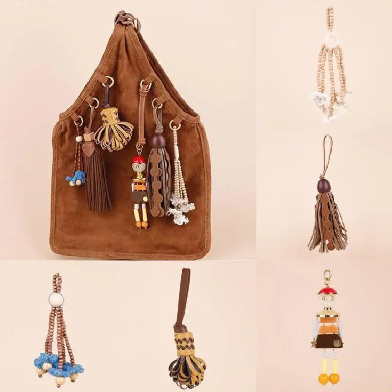 Beaded Tassel Bag Charm & Keychain – Floral Boho Pendant for Women