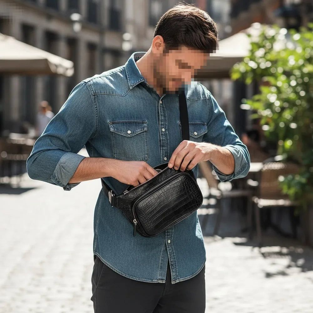 Crocodile Leather Belt Bag Men – Luxury Crossbody Waist Pack
