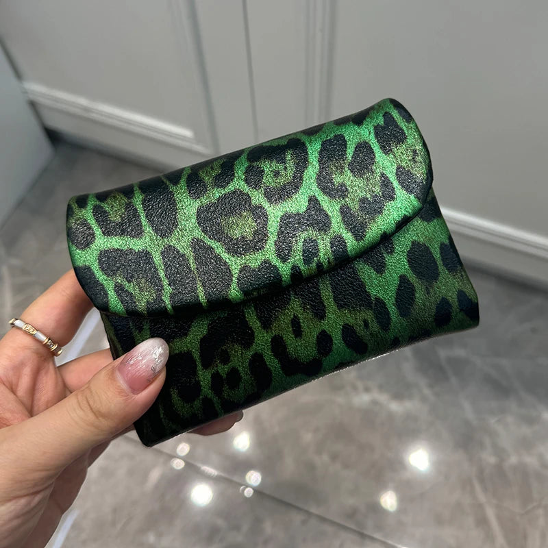 Leopard Print Genuine Leather Short Wallet – Women's Coin Purse
