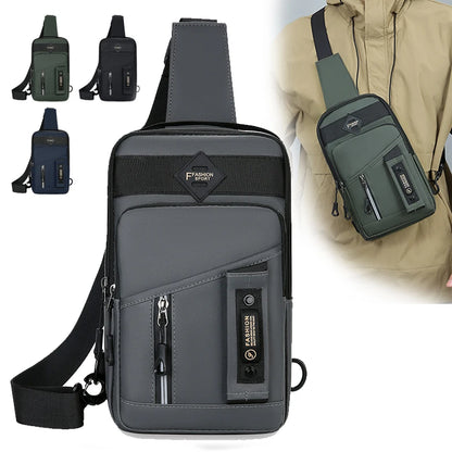 Men's Nylon Chest Bag Multi-Compartment Crossbody Sling