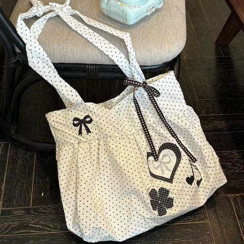 Cute Bow Polka Dot Nylon Tote Bag for Women