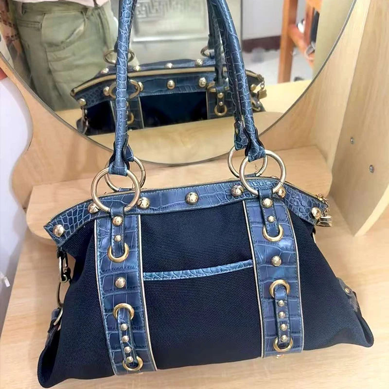 Women's Large Capacity Retro Shoulder Bag – Croc-Trim Tote