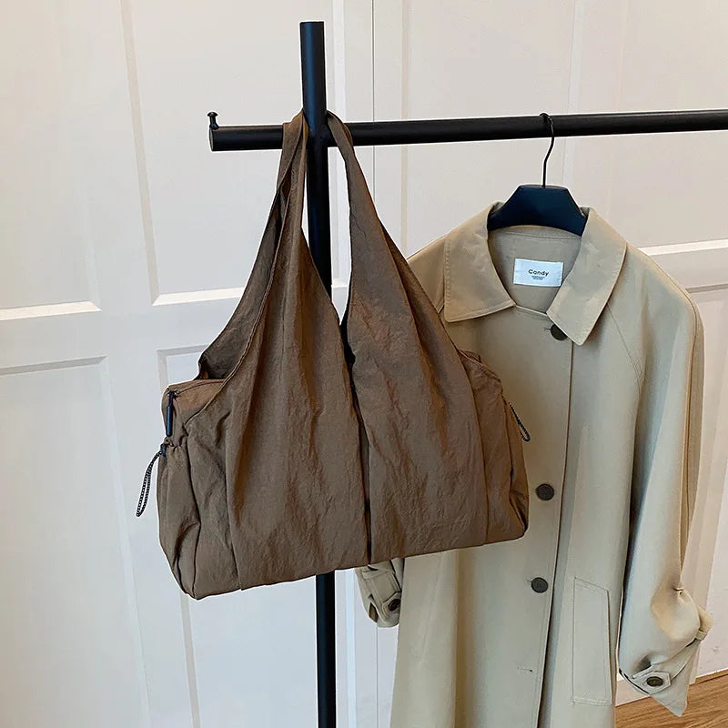 Trendy Wrinkled Fabric Top Handle Bag Comfortable Versatile Texture Shoulder Large Capacity