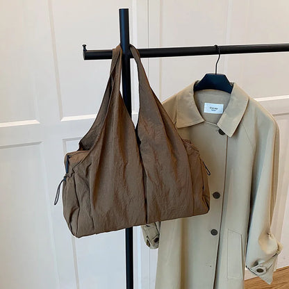 Trendy Wrinkled Fabric Top Handle Bag Comfortable Versatile Texture Shoulder Large Capacity