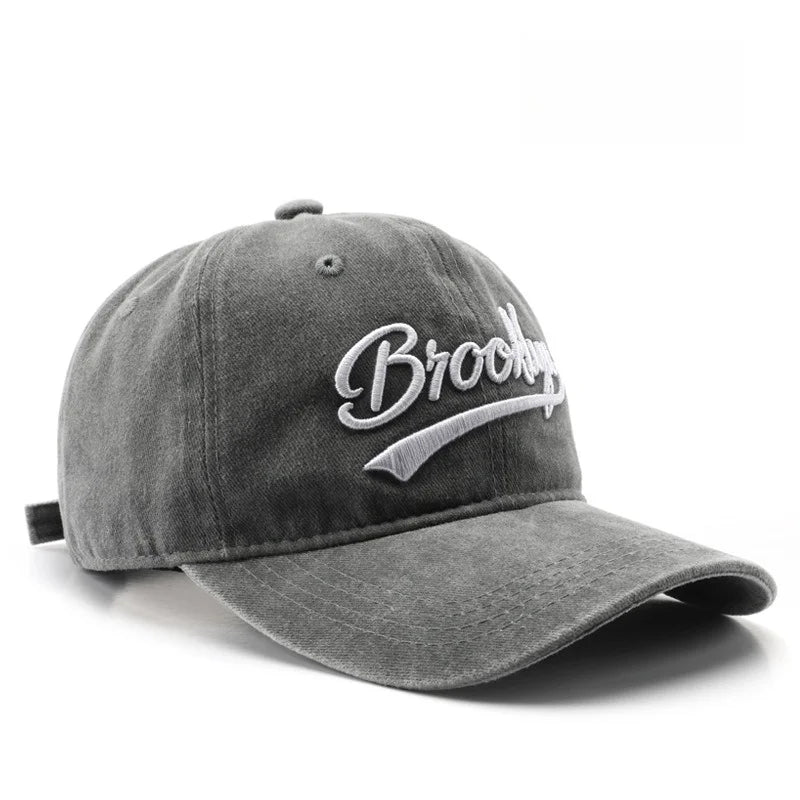 Vintage Washed Cotton Baseball Cap – Embroidered Letter Hat for Men & Women
