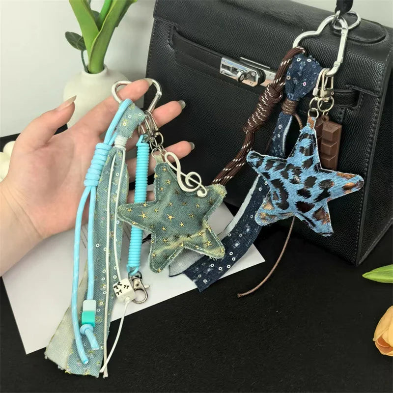 Leather Star Bag Pendant Keychain with Puppy Charm