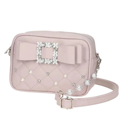Diamond Bow Quilted Crossbody Bag – Women's Pearl Embellished Purse