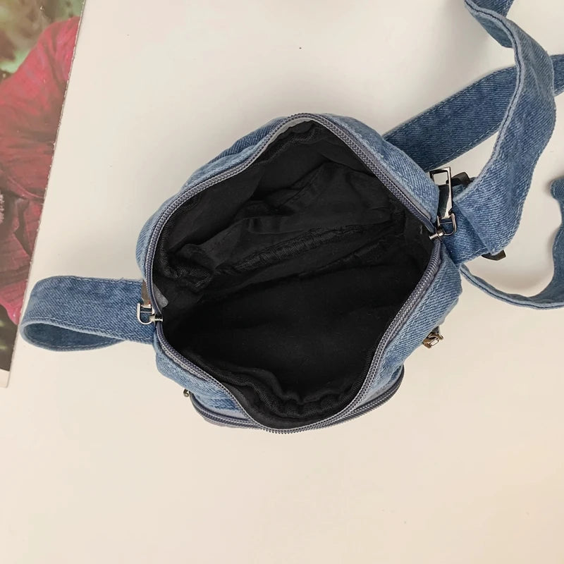 Denim Crossbody Bag – Casual Multi-Pocket Shoulder Bag