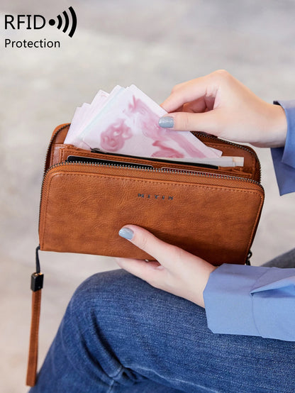 RFID Blocking Women's Long Clutch Wallet – Zip Wristlet Purse