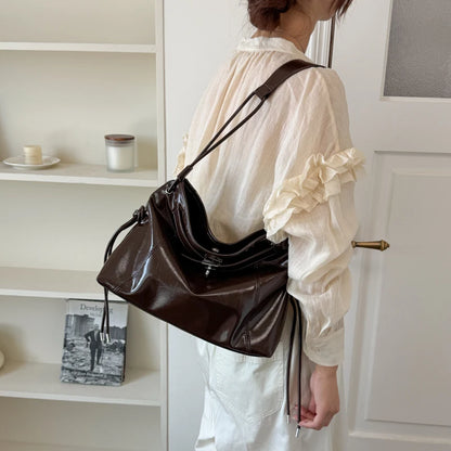 Moods Commuter Shoulder Crossbody Bags Women Waxed Pu Leather Solid Color Large Capacity Shopper