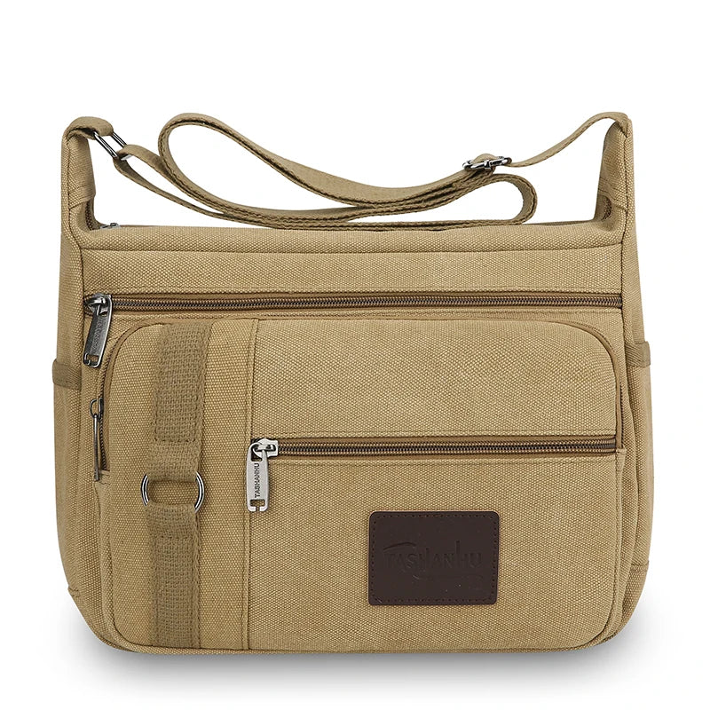 Men's Canvas Crossbody Bag – Multi-Pocket Travel Messenger