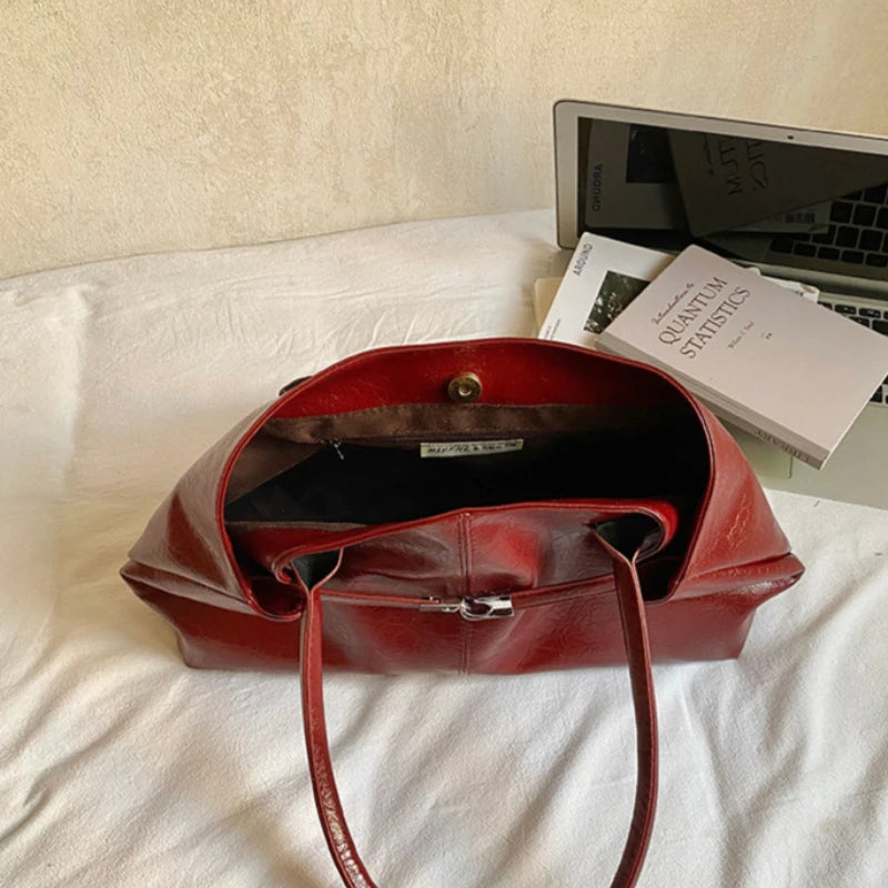 Large Capacity Pleated Leather Tote Bag for Women