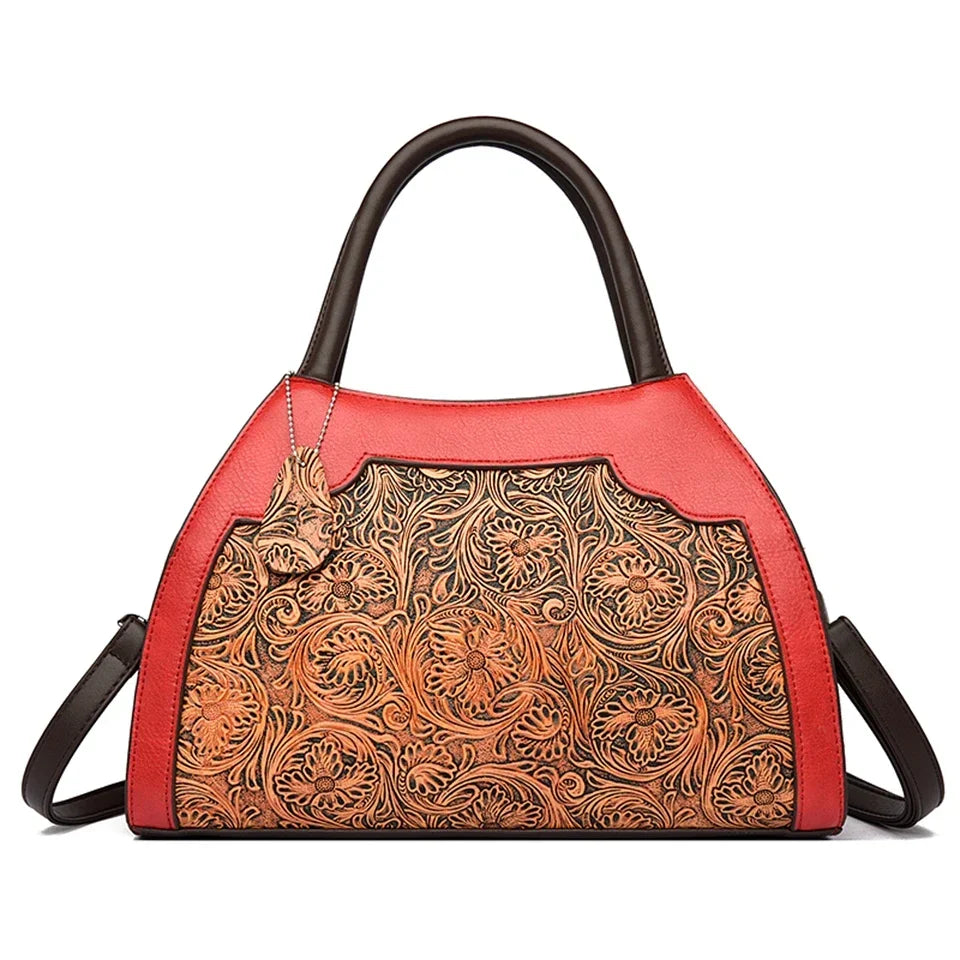 Luxury Floral Embossed Leather Handbag for Women