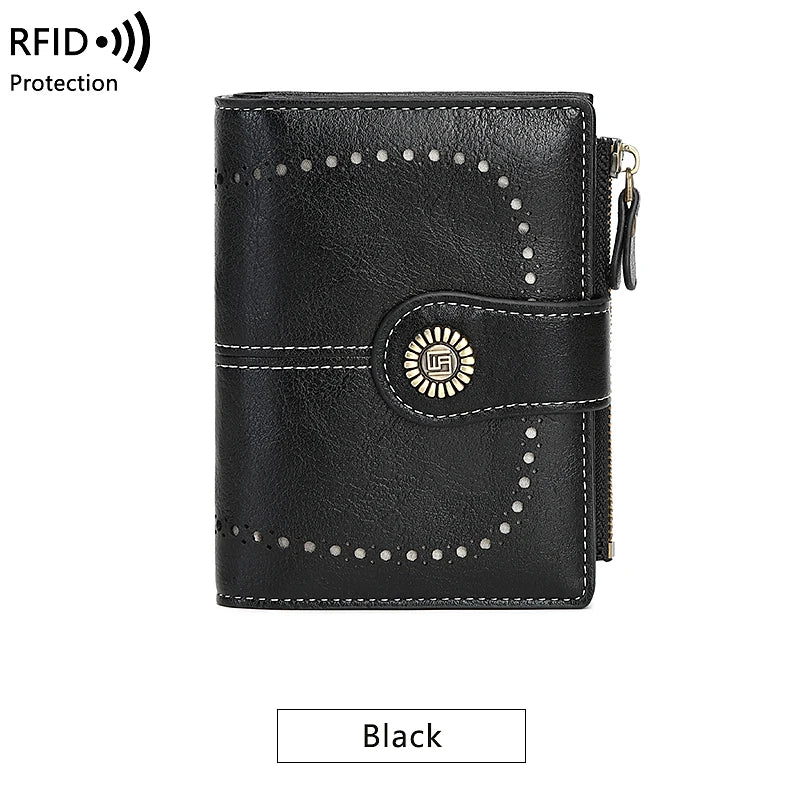 RFID Blocking Women's Vintage Bifold Wallet – Multi-Card Zip