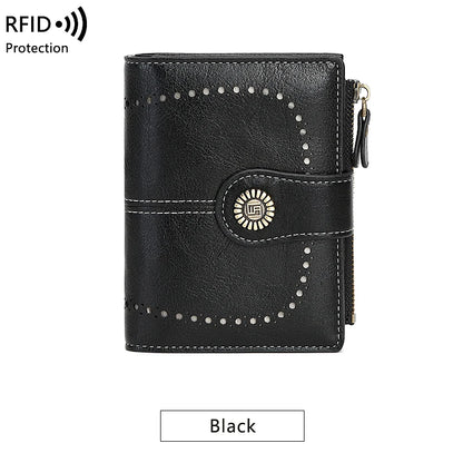 RFID Blocking Women's Vintage Bifold Wallet – Multi-Card Zip