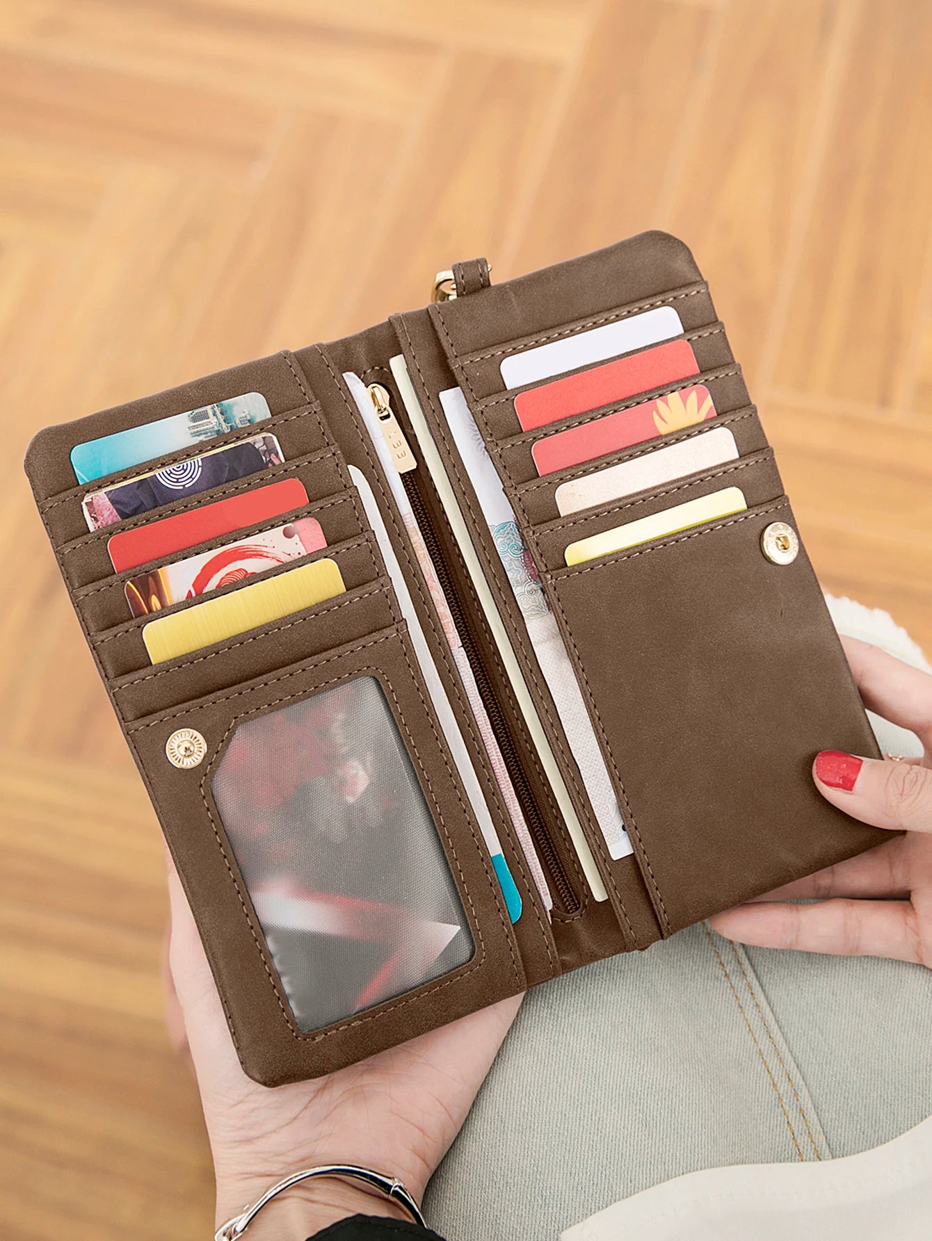Women's Retro Long Wallet Large Capacity Double Zipper Multi-Card Clutch