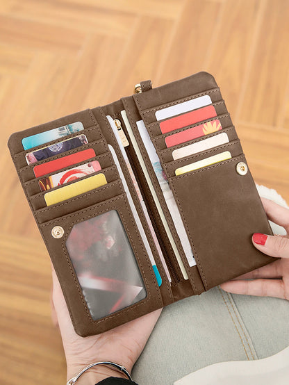 Women's Retro Long Wallet Large Capacity Double Zipper Multi-Card Clutch