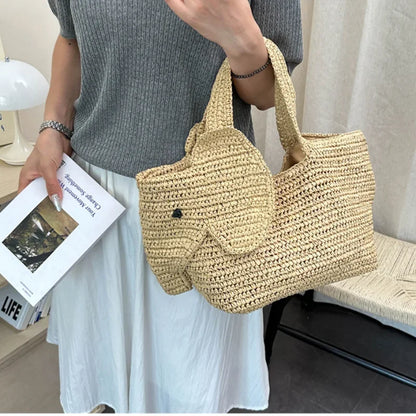 Elephant Woven Straw Tote Bag – Women's Handcrafted Summer Shoulder Bag