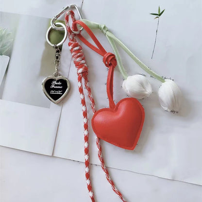 Heart Charm Tassel Keychain – Cute Handmade Bowknot Bag Accessory