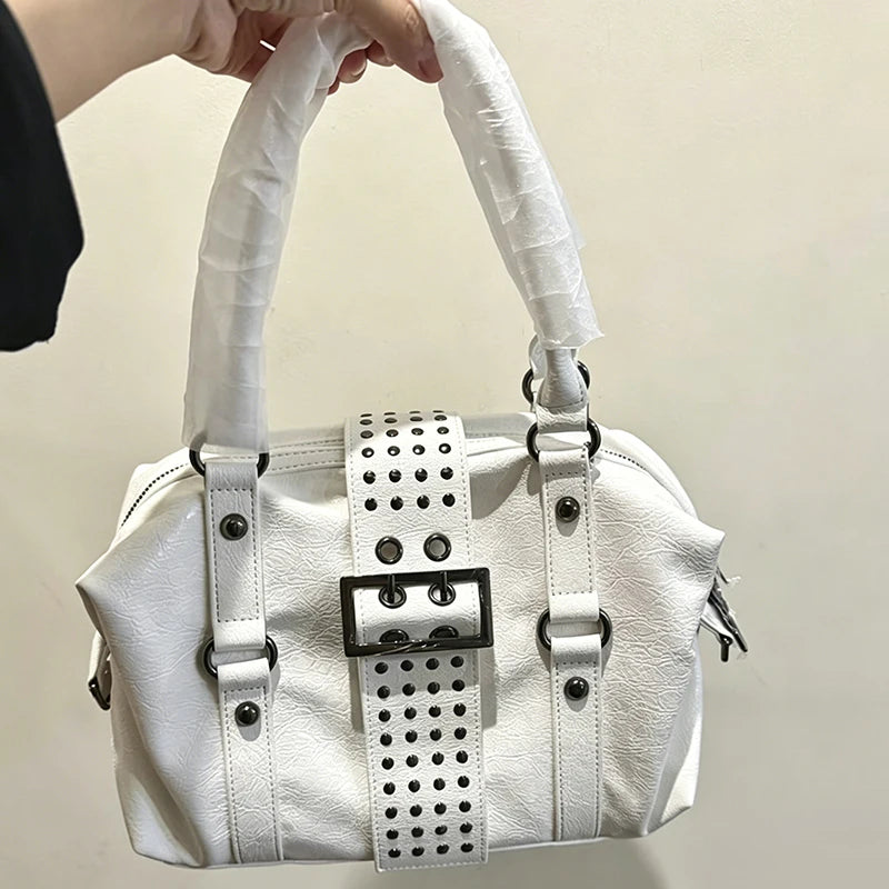 Studded Motorcycle Shoulder Bag – Large Crossbody Handbag