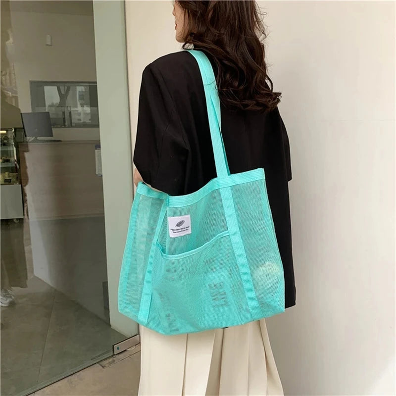 Mesh Tote Bag for Women – Large Beach & Shopping Shoulder Bag