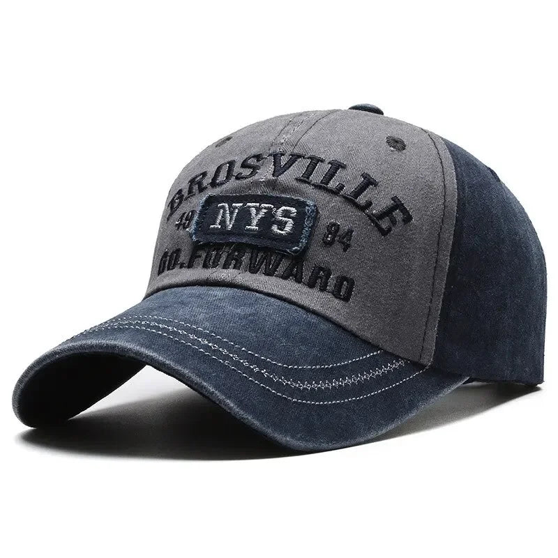 Distressed Washed Cotton Baseball Cap – Letter Embroidery Dome Hat