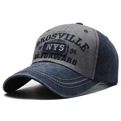 Distressed Washed Cotton Baseball Cap – Letter Embroidery Dome Hat