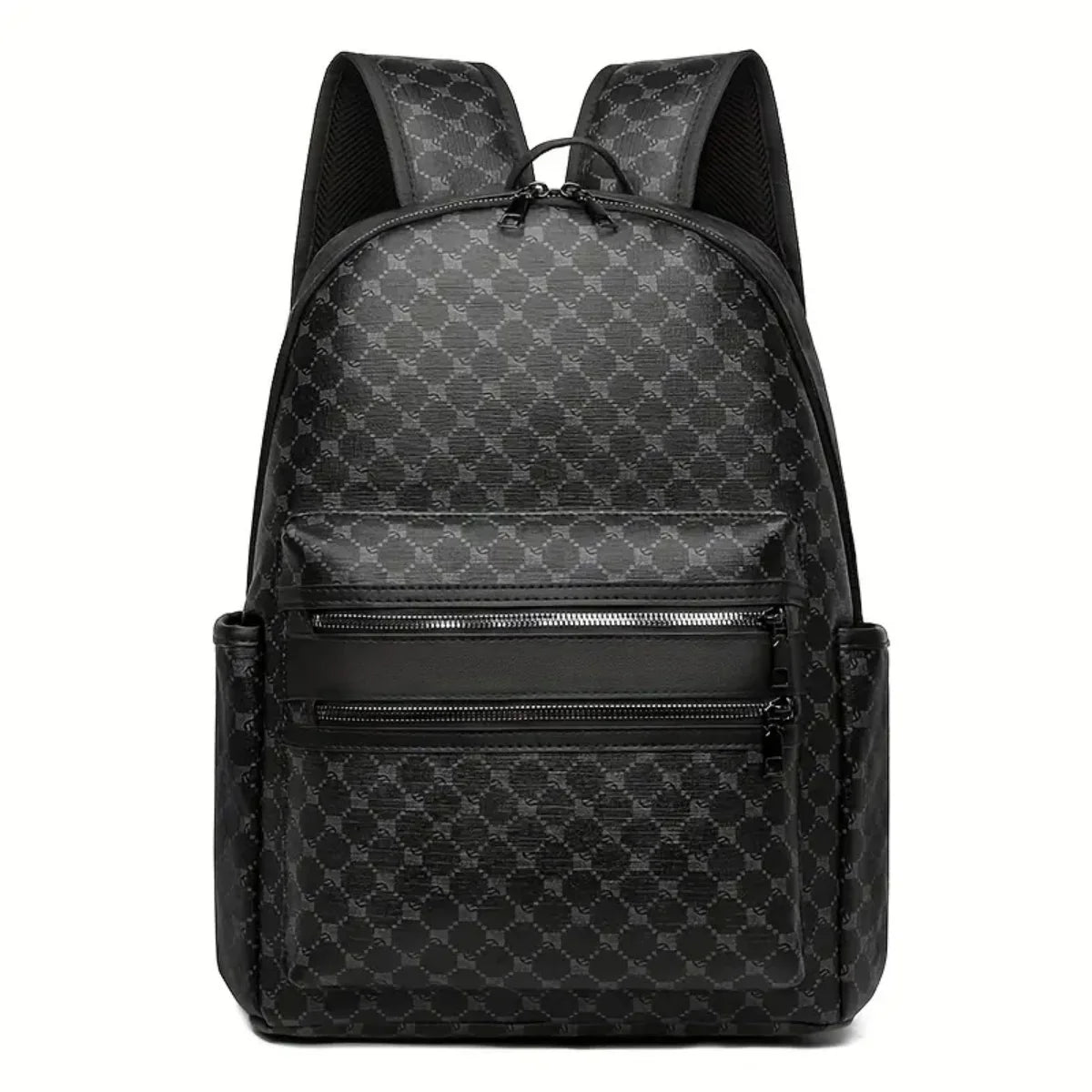 Large Capacity PU Leather Backpack – Monogram Pattern
