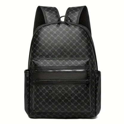 Large Capacity PU Leather Backpack – Monogram Pattern
