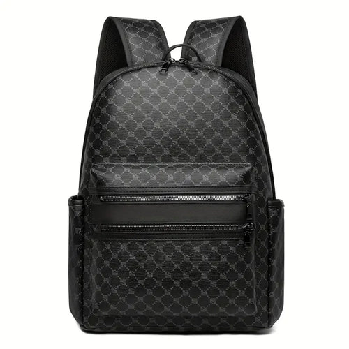 Large Capacity PU Leather Backpack – Monogram Pattern