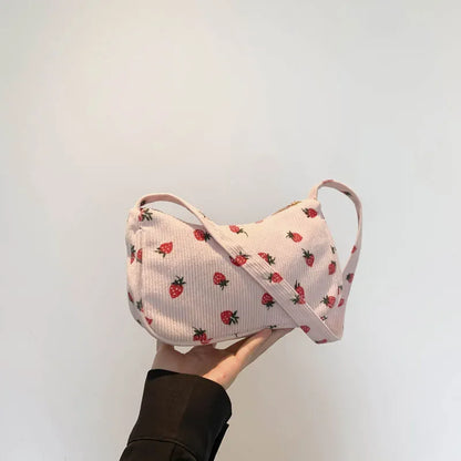 Corduroy Small Fresh Strawberry Crossbody Bag Chain Niche Pillow Casual Versatile Commuter Underarm