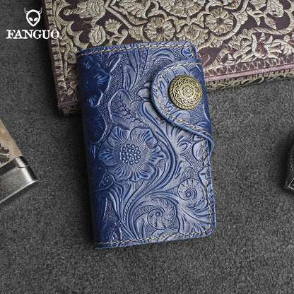 Vintage Leather Key Wallet for Men – Crocodile Pattern with Lion Clasp