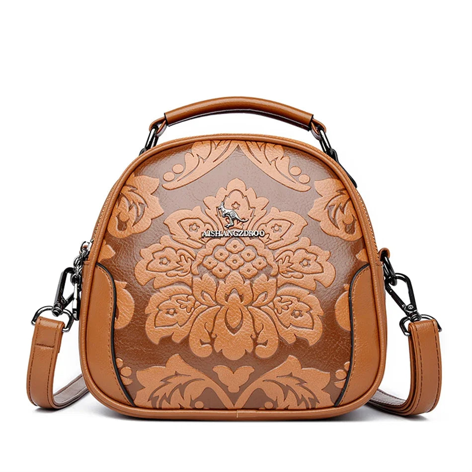 Floral Print Leather Crossbody Bag for Women