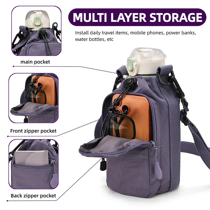Lightweight Nylon Crossbody Bag with Water Bottle Holder