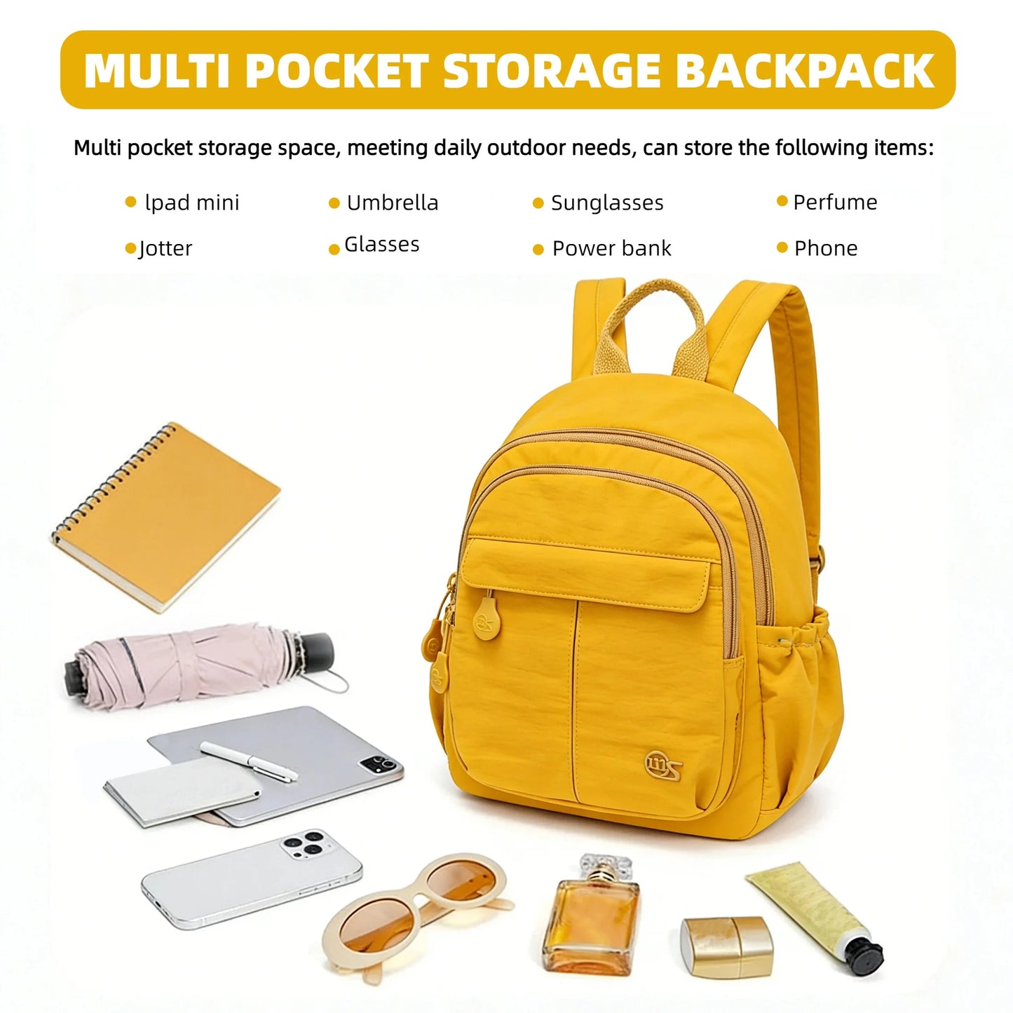 Women's Small Nylon Backpack – Multi-Pocket Travel Daypack