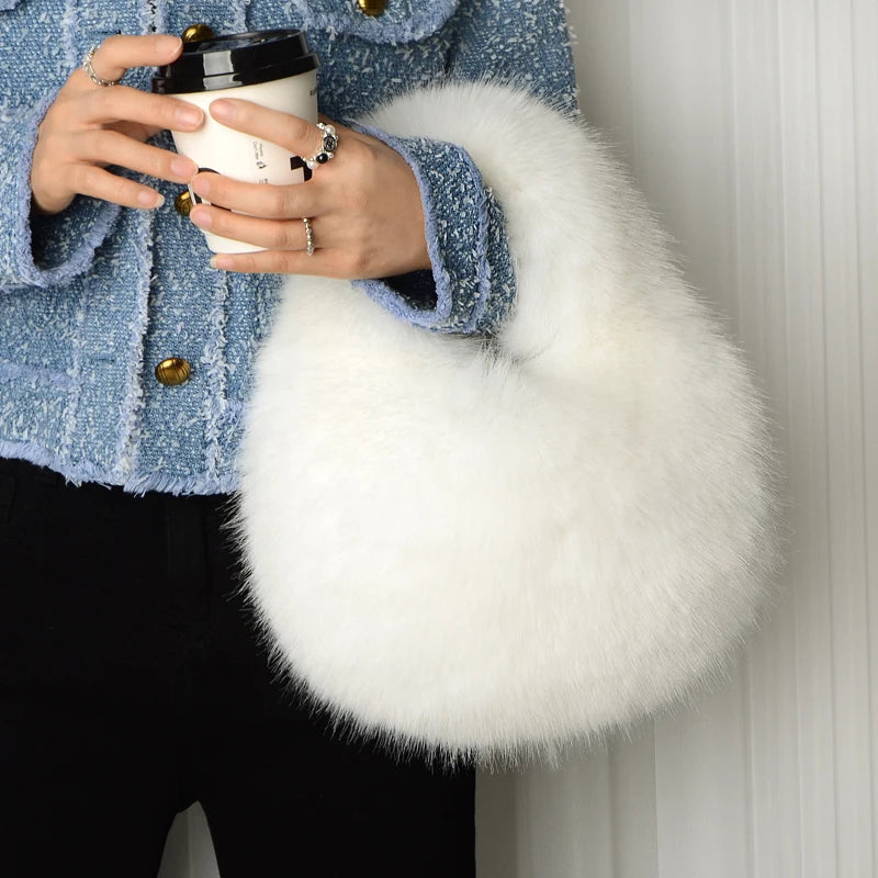 Faux Fur Fluffy Clutch Bag – Women's Winter Shoulder Purse