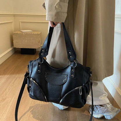 Motorcycle Style Tote Bag for Women – Y2K Leather Crossbody Shoulder Bag