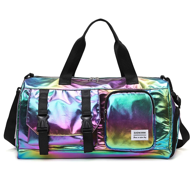 Holographic Duffel Bag – Weekend Travel Bag with Shoe Compartment