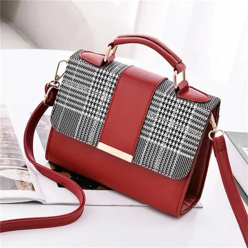 Retro Flap Crossbody Bag for Women – PU Leather Houndstooth Handbag