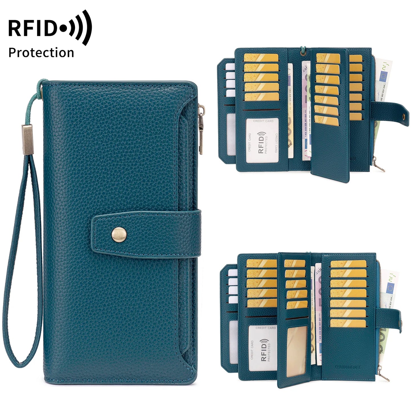 RFID Blocking Large Capacity Leather Wallet for Women