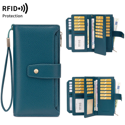 RFID Blocking Large Capacity Leather Wallet for Women