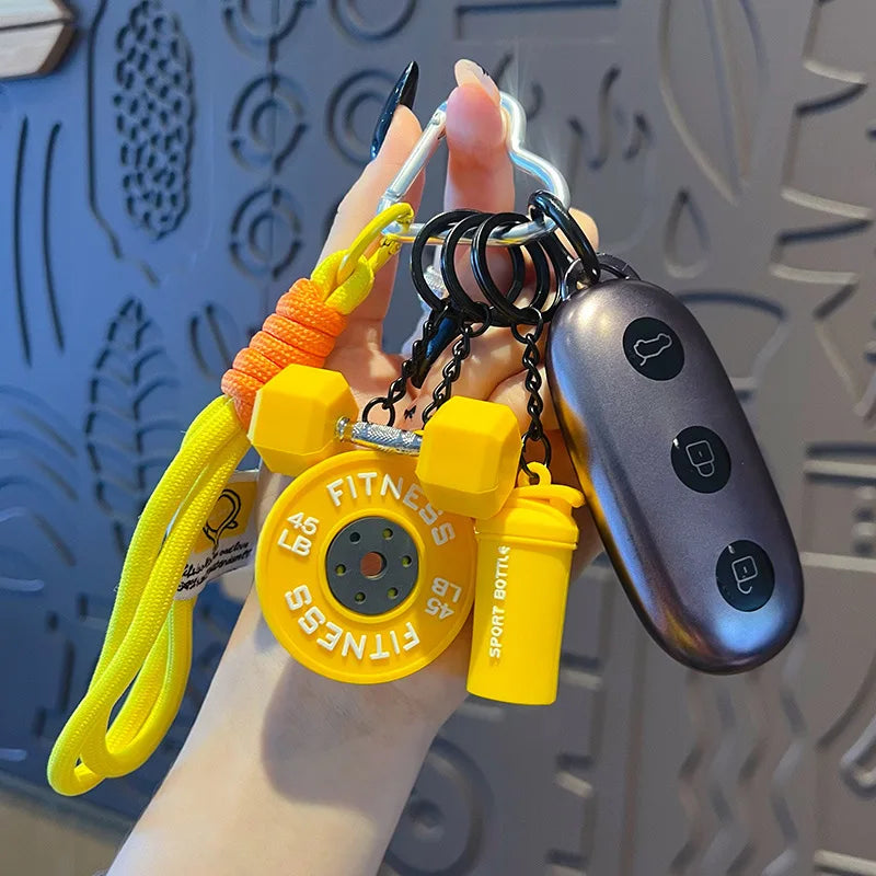 Fitness Barbell Keychain – Mini Dumbbell Plate Gym Key Ring
