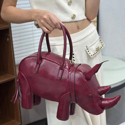 Creative Rhinoceros Design Women Shoulder Bags Cute Novelty Bag Luxury Pu Leather Crossbody Funny