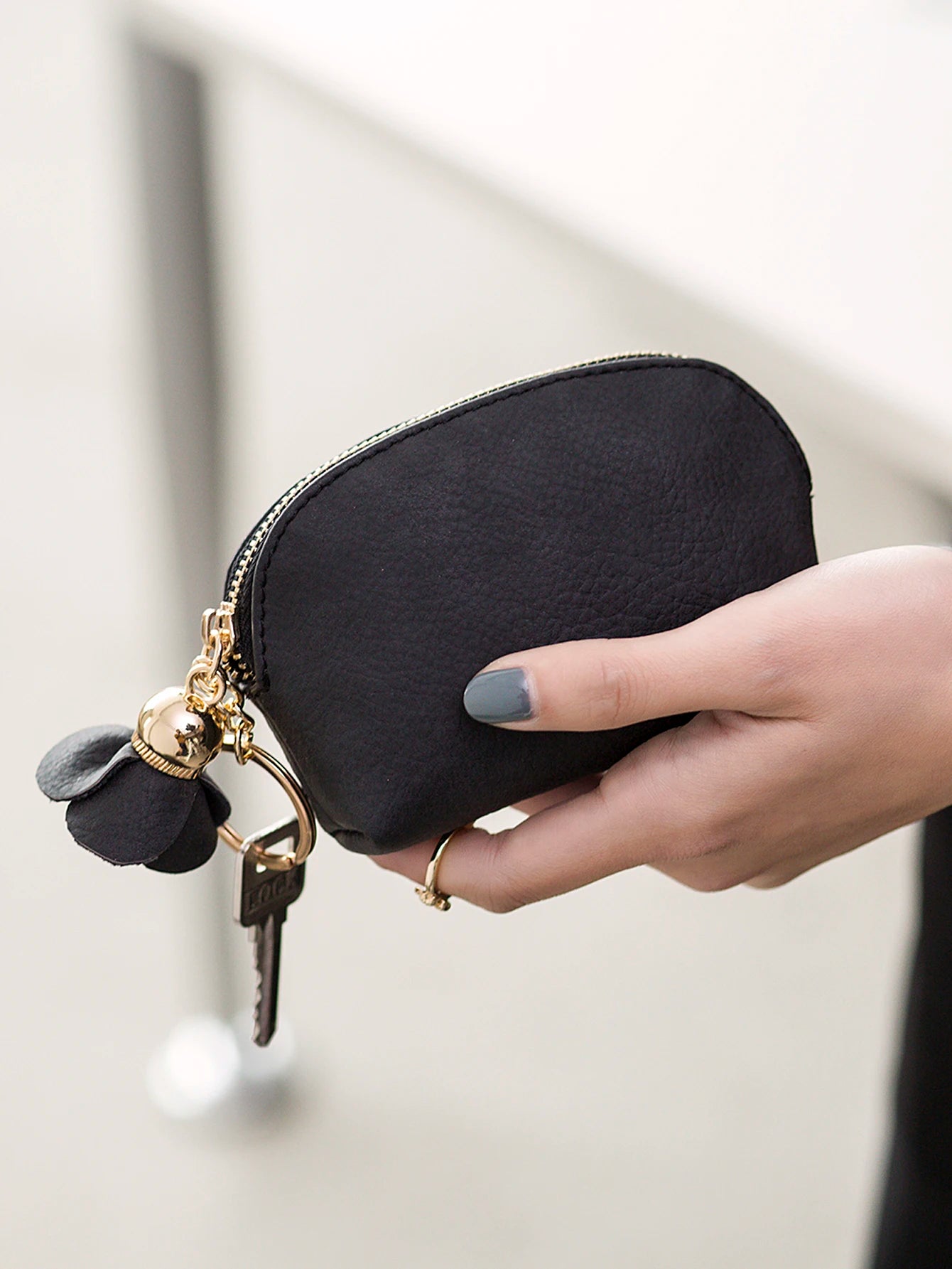 Mini PU Leather Coin Purse with Keychain Charm
